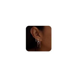 Threader Earrings for Women, Dainty 14K Gold Plated Dangle Chain Earring